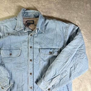VTG Wolverine Denim Work Shirt Men's L Blue Button Up Lined Fishing Print